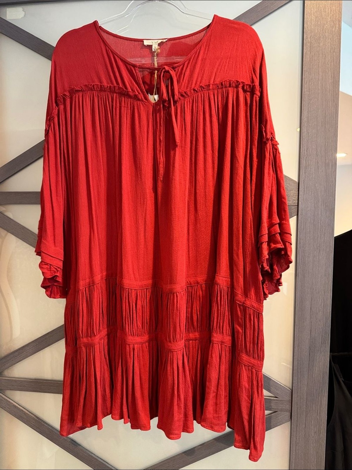 Women's Red Tiered Tie-Neck Mini Dress