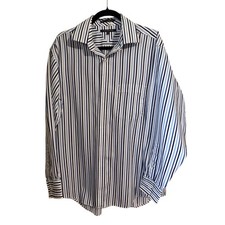 Tommy Hilfiger TLC Lifetime Collar Blue White Stripe Shirt Men's 16.5 34/35 L