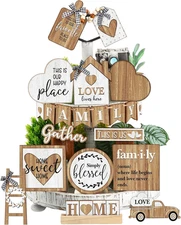 21 Pcs Farmhouse Tiered Tray Decor Set Rustic Farmhouse Wood Sign Decor Items Vi