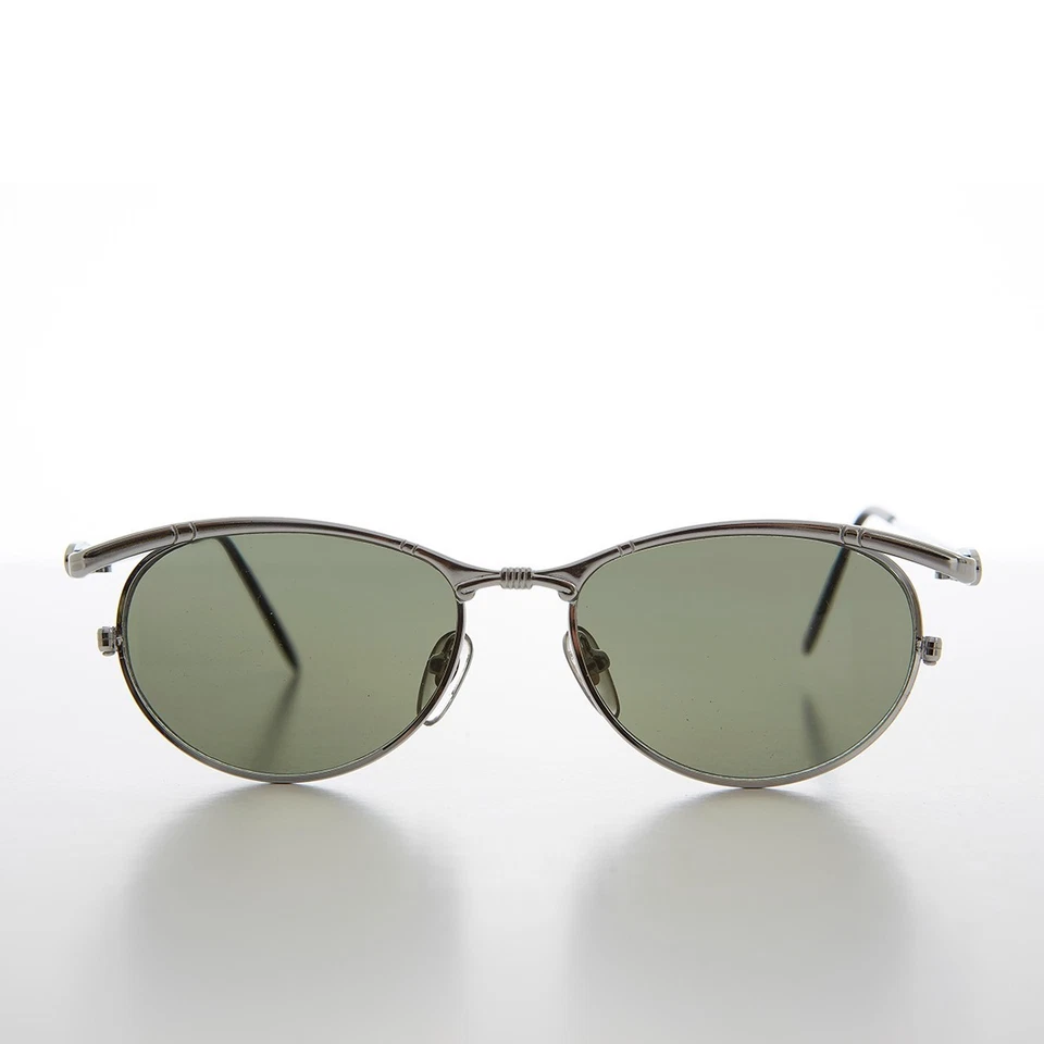 Gafas De Sol Vintage Original Marco Plateado Lente Verde Metal Redondo 52x20x140 - Imagen 1 de 3