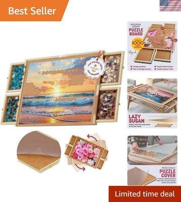 Durable Wooden 1000-Piece Puzzle Board with Efficient Storage and Rotation