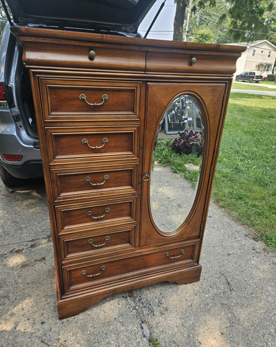 Lexington Wood Freestanding Wardrobe Armoire, Mirrored Door, 7 Drawers Brown