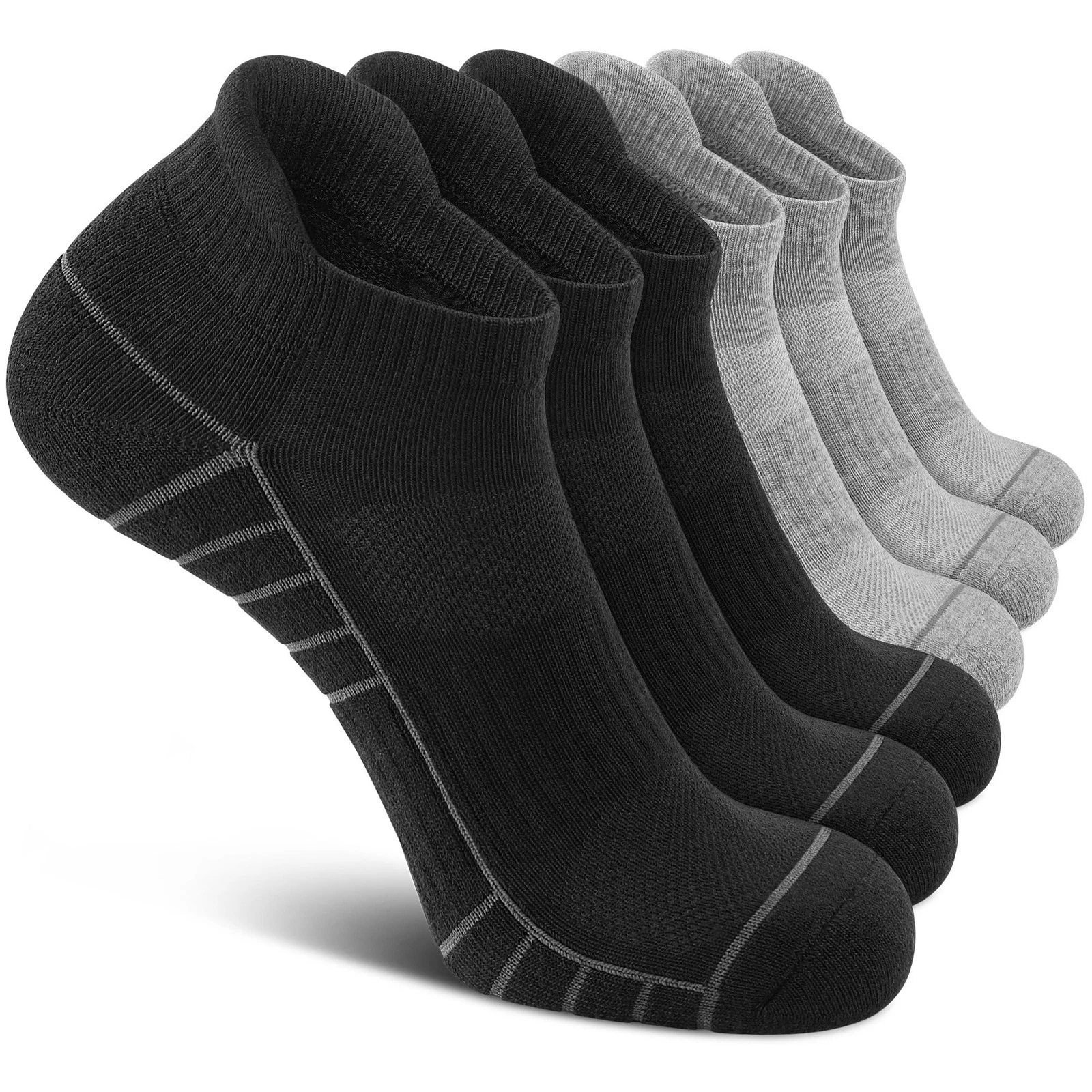 6-Pack Low Cut Ankle Socks with Cushion, Unisex Athletic Sports Socks