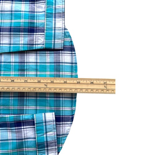 Casual Shirt Boy's Size 10 Green Blue White Plaid Pattern Pocket Long Sleeve - Picture 7 of 8
