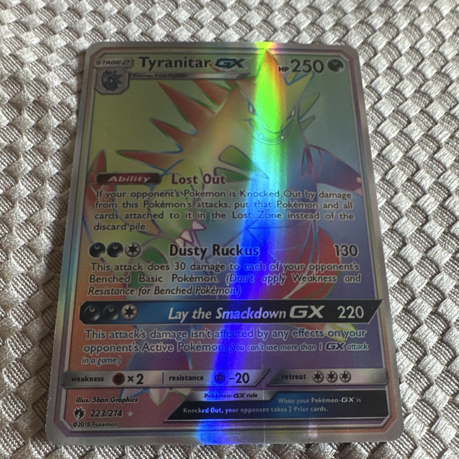 Pokemon TCG Tyranitar GX 223/214 SM Lost Thunder Secret Rare Full Art Holo ENG