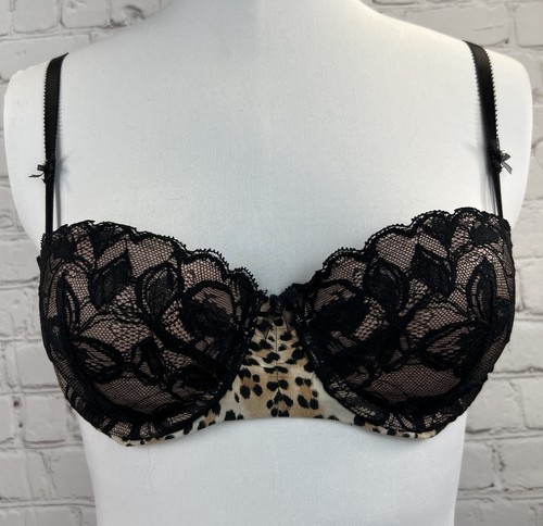 Victoria's Secret BH 34B schwarz Spitze Gepard Balconett gepolstert Push Up Bügel