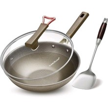 Sartén Wok Titanio 13 Pulgadas con Tapa Sartén Antiadherente, Mango Extendido Cool-Touch
