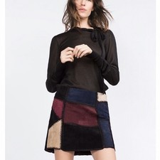 Zara Patchwork Suede  Leather Mini Skirt  Size Small