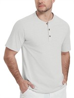 Henley Shirt Herren Baumwolle Kurzarm Ohne Kragen Knitterfrei Slim Fit Weiß S