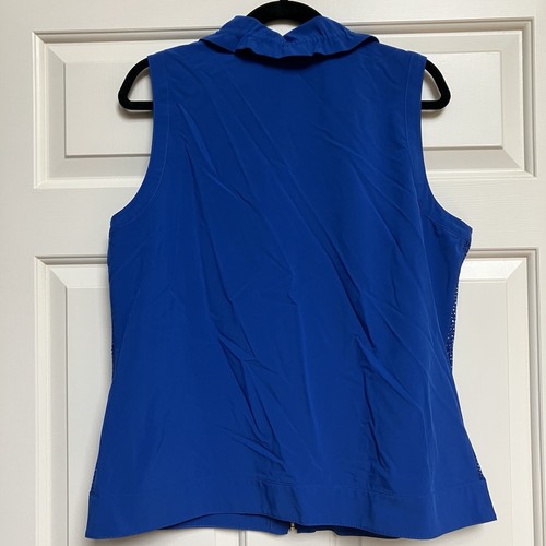 Weekends By Chico’s Women’s Vest Blue Mesh Zip Size Large Chicos 2 Sparkle - Picture 10 of 10