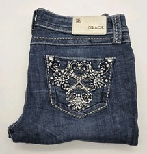 GRACE IN LA Blue Jeans Woman's 6M Embellished Studded Boot Cut Low Rise 31"x33"