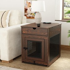 Piskyet Dog Crate Furniture,Wooden Dog Crate End Table with Storage Drawer Cu...