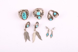 Sterling Silver Navajo Native American Turquoise Ring Earring Statement x5 41.23