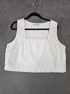 Abercrombie Fitch Women XL Squareneck Tank Top Shirt Crop Linen Blend Minimalist