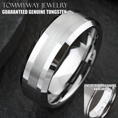 6/8mm Tungsten Carbide Men's Half Brushed Stripe Wedding Band Ring Size 5-15