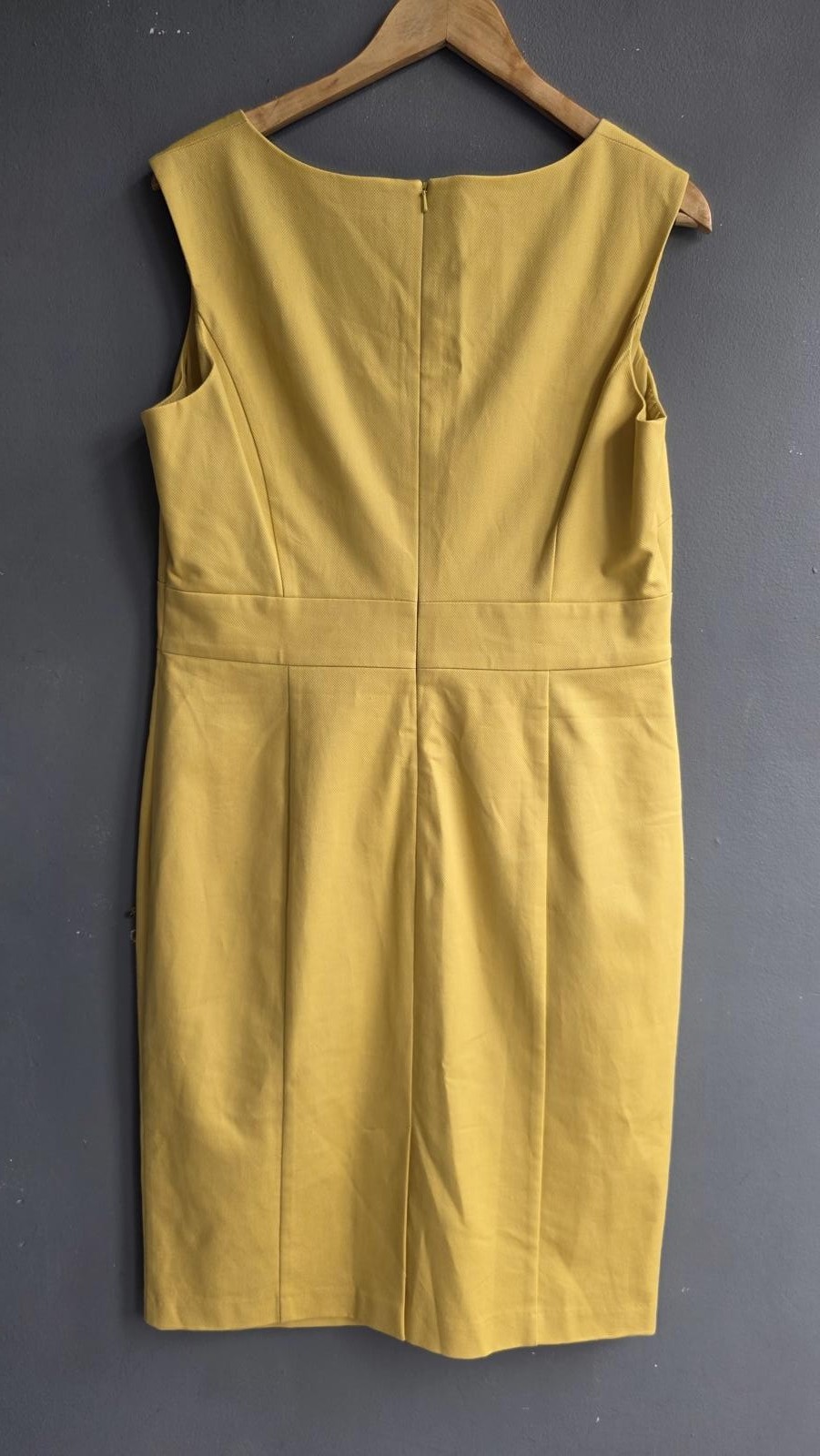 Marks & Spencer Yellow Cotton Pencil Dress UK 16 Square Neck Lined Smart Office image 5