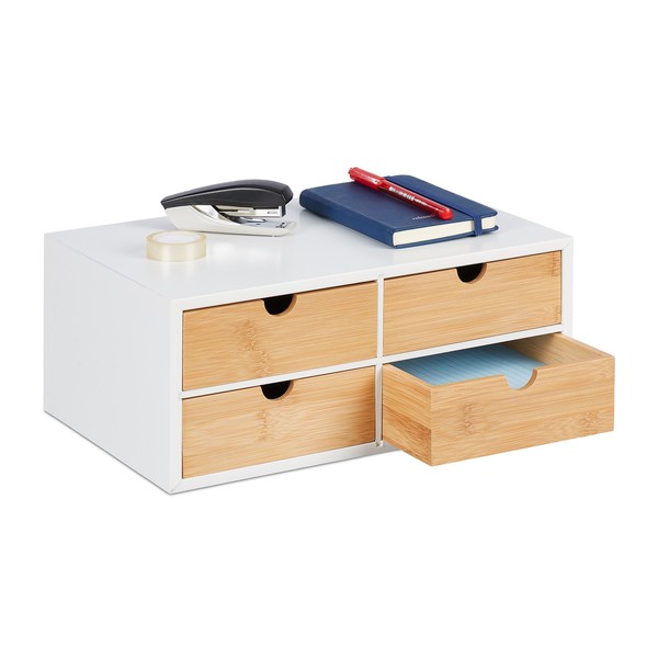 Schreibtisch Organizer BüRo Aufbewahrung Sortierbox Bambus Schreibtischbox-image