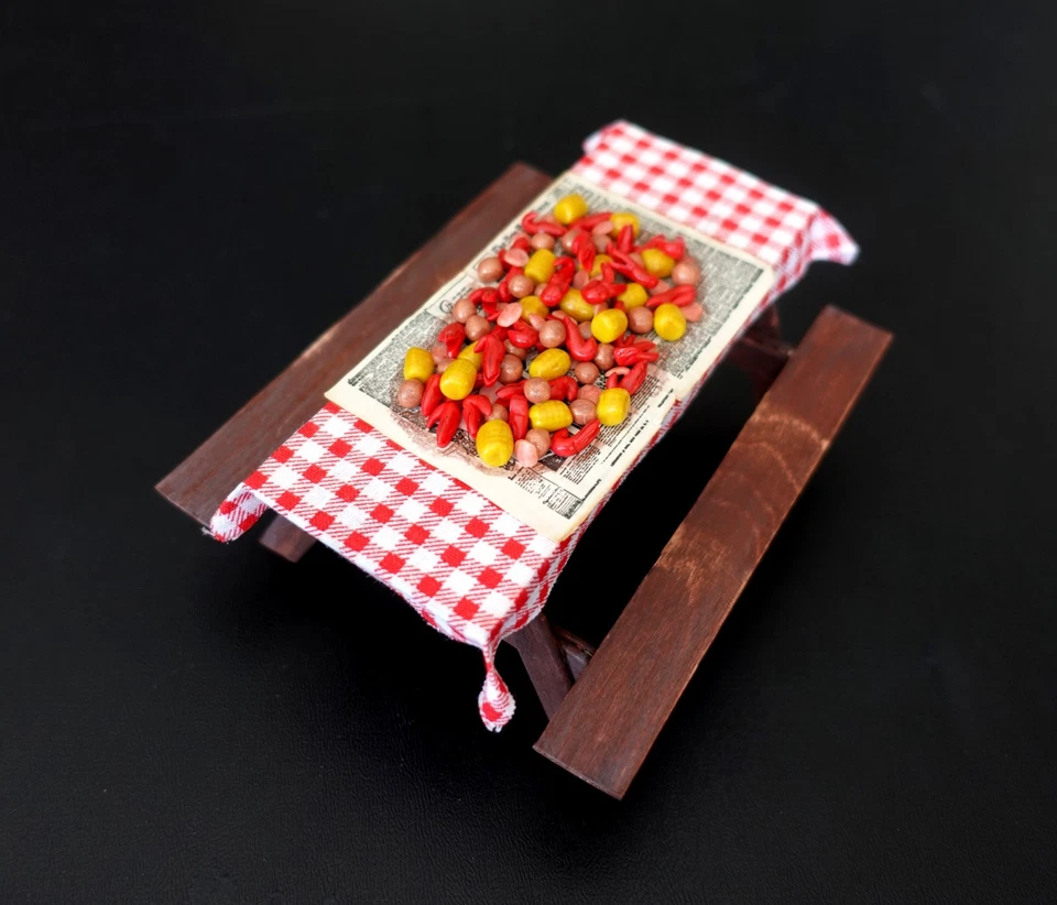 Dollhouse Miniature Crawfish Boil Picnic Table Vegetables Food Artisan Ter 1:12 - Image 2 of 4