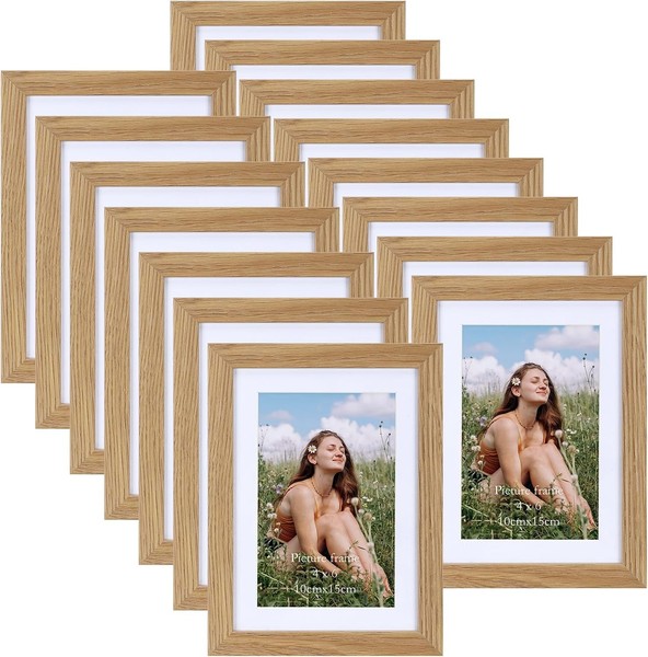 Bilderrahmen 15Er-Set Naturholzfarben 10X15 Mit Passepartout 13X18 Tisch Wand-image