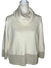 Ann Taylor Women's Cowl Neck Wool Angora Sweater Top Cream Gold  Sz Med