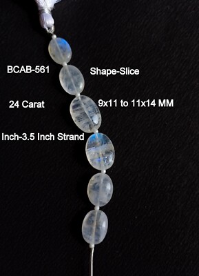 37 Ct Natural Smooth  White Rainbow Moonstone Oval Shape 3.5 Inch Beads Gemstone