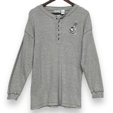 Looney Tunes Warner Bros. Henley Shirt Men Size S Gray Cotton Thermal Stretch