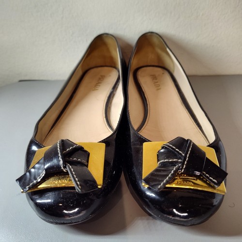 Prada Mujer Charol Ballet Pisos Negro Talla 8 EU 39 - Imagen 2 de 8