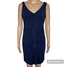 Valerie Bertinelli Navy Blue V-Neck Sleeveless Ruffle Front Bodycon Mini Dress
