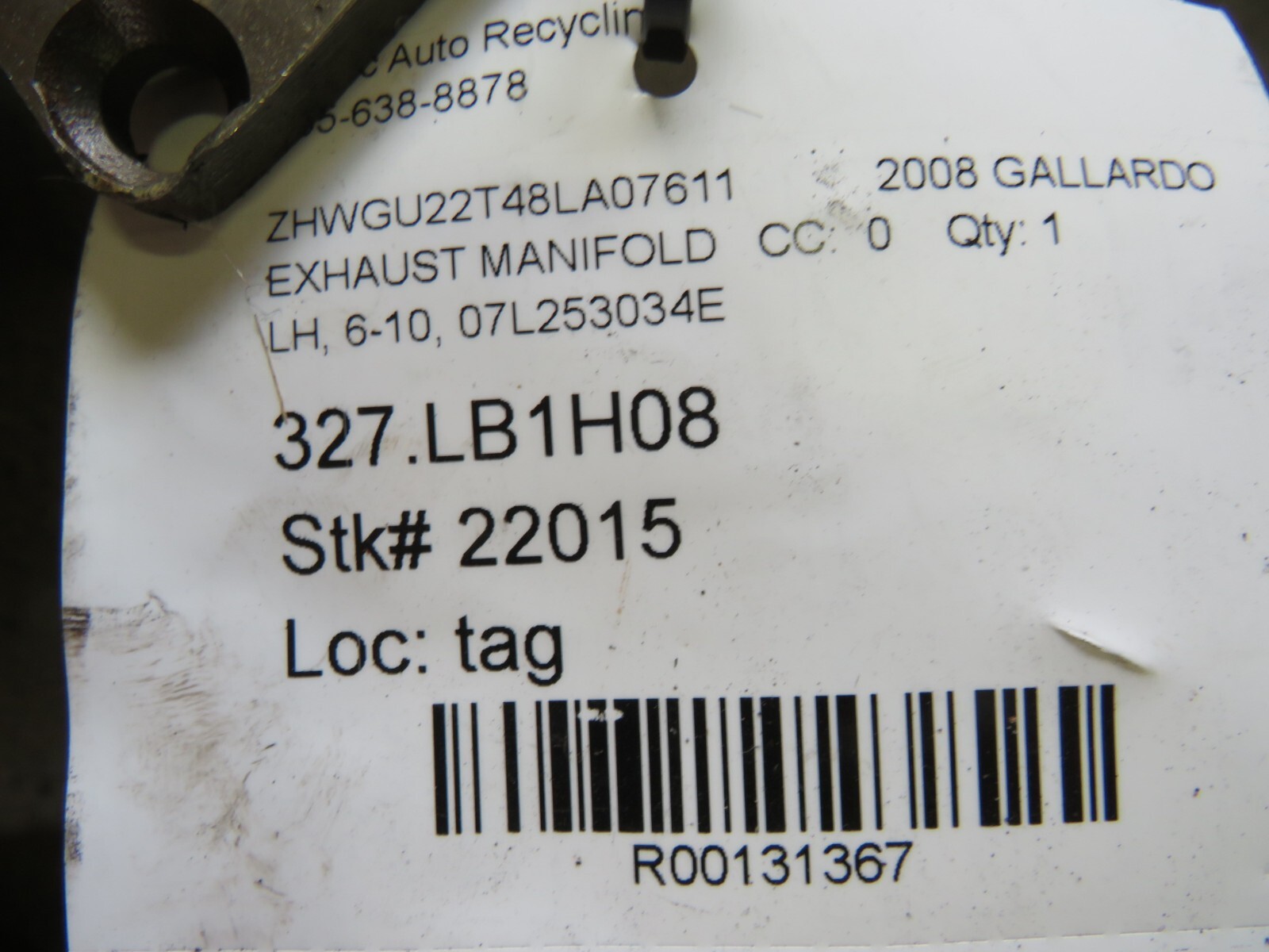 Lamborghini Gallardo, LH, Left, Exhaust Manifold, Used, P/N 07L253034E