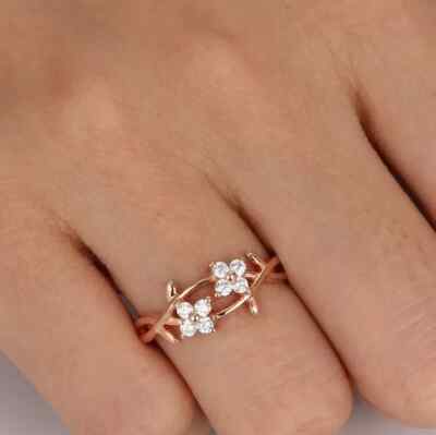 Flower Shape Ring Half Eternity Band Rose Gold Finish Simulated Round Diamond