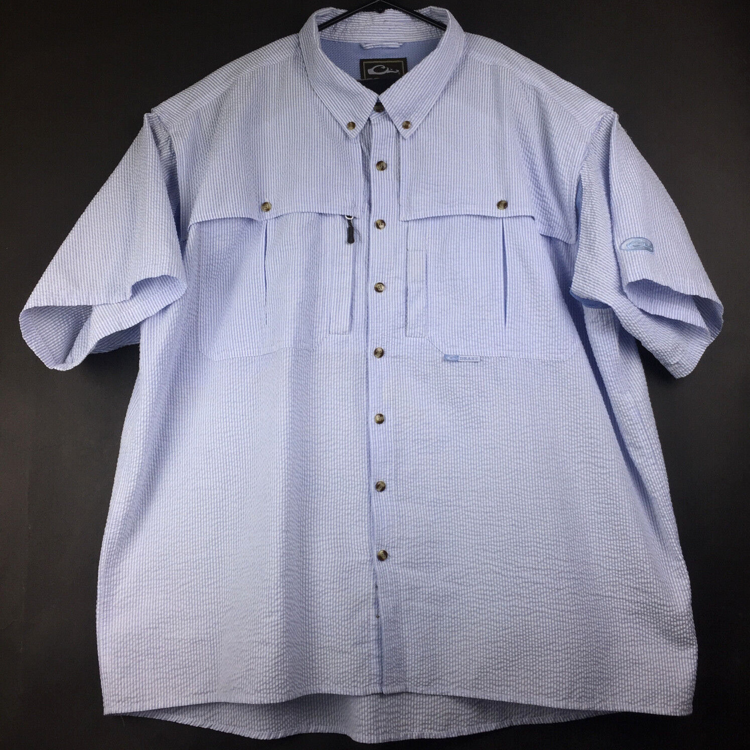 Drake Mens 3X Big (58 in Chest) Blue Stripe Vent Seersucker Wingshooters Shirt