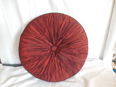 Vintage mid century burgundy round pillow accent piece center button 15'' nice!