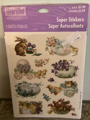 Vintage  Set of 2 Sheets Hallmark  Heartline Easter Glitter Stickers NIP Chicks