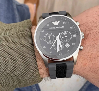 NEU ORIGINAL EMPORIO ARMANI SPORTIVO AR5866 SCHWARZES ZIFFERBLATT SILIKONARMBAND HERREN UHR