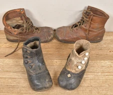2 Pairs Antique Victorian Era Leather High Baby Kids Shoes