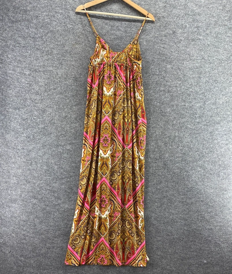 Vestido Phoebe Mujer S Pequeño Marrón Geométrico Maxi Largo Cuello en V Sin Mangas Informal Foto 2 de 4