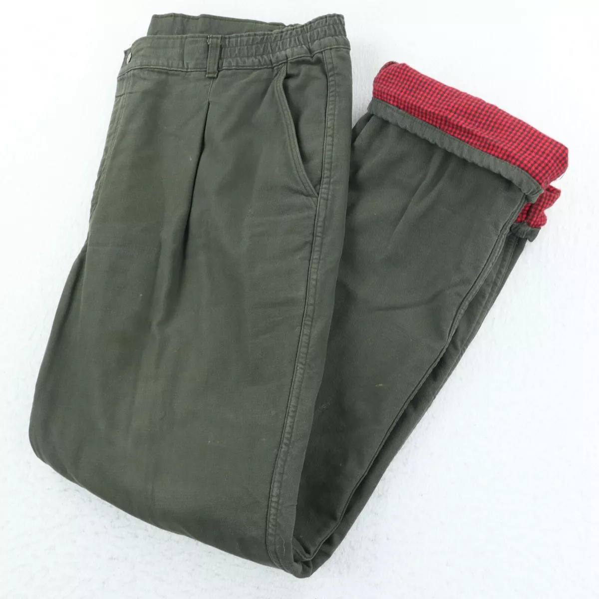 Vintage LL Bean Pathfinder Canvas Pants Flannel Lined Men s Size 41x35 Green