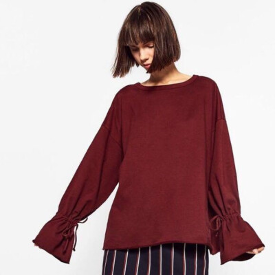 Zara Sweatshirt Jumper Balloon Sleeves Sleeves Maroon Sweater Balloon Sleeves M
