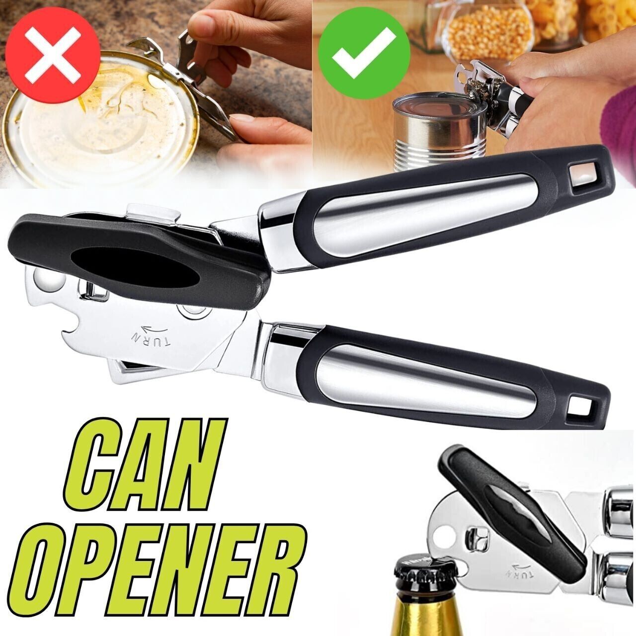 Manual Can Opener Smooth Edge Heavy Duty Stainless Steel Blades Beer Opener-image