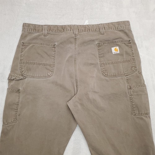 Carhartt Pants Men 42x32 Green Twill Relaxed Carpenter Cargo Workwear B324 DFE - Afbeelding 8 van 12
