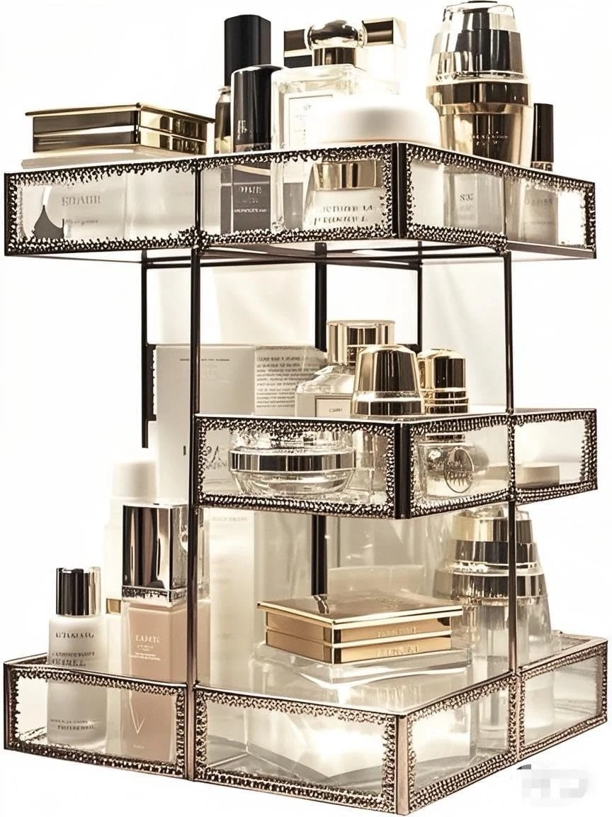Vintage 360° Rotating Makeup Organizer - 4-Tier Perfume & Cosmetic Storage
