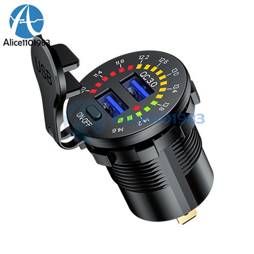 QC3.0 Dual USB Car Charger Socket LED Digital Voltmeter Voltage Meter DC12-24V - Afbeelding 3 van 10