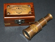 Brass Maritime Telescope with wooden Box 6'' Telescope Spyglass Set of 15 Unit
