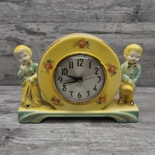 Vtg Porcelain Electric Mantel Clock Man & Woman Victorian Figures PARTS REPAIR