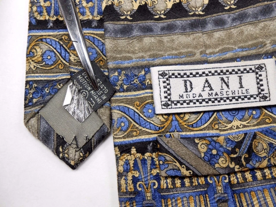 Corbata de seda Dani para hombre 60" X 4" multicolor ingeniosa geométrica con rayas horizontales Foto 4 de 4