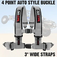Off-Road Harness 3" 4-Point Seat Belt Push Button Sewn in Pads EZ Adjust Silver