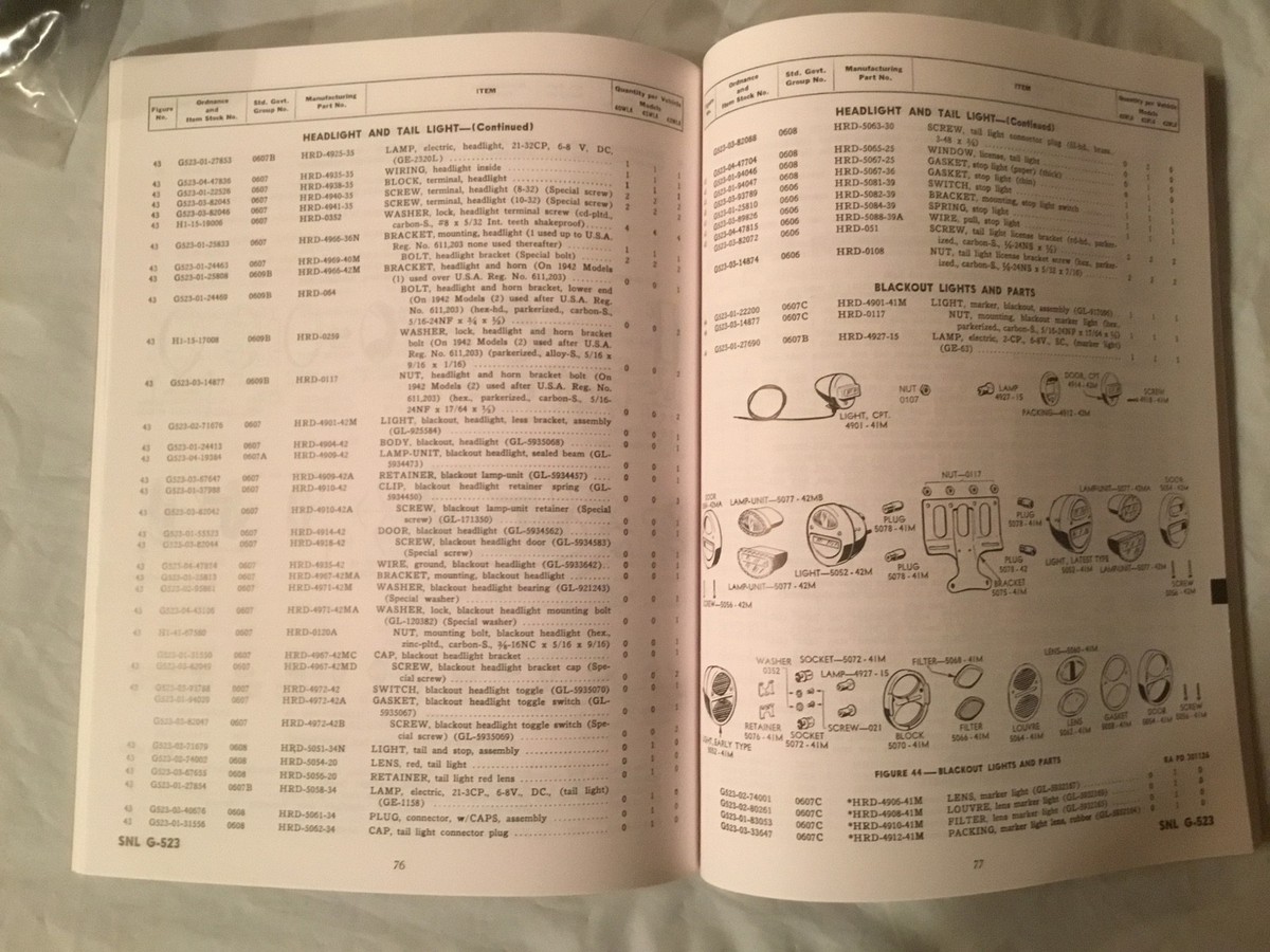 Harley WLA WLC Spare Parts Catalog Manual Book WWII 1942-1945 SNL