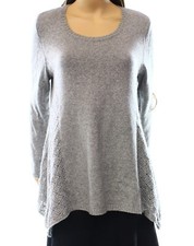 Style Co Women's Scoop Neck Long Sleeve Sweater Crochet Heather Grey M