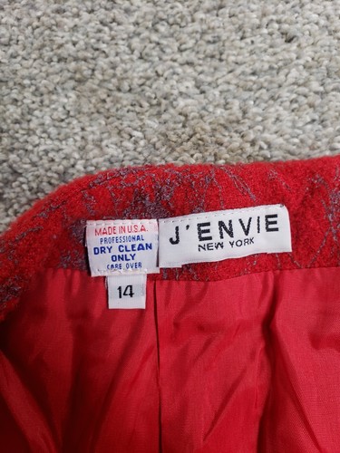 J'Envie Women's Suit Set Wool Size 14 Red Artsy Abstract - Picture 18 of 21