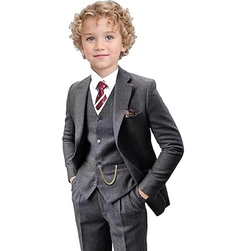 Cashmere Boy's Suits 3 Pieces Winter Warm Wedding Formal Outdoor Slim Fit Suits - Picture 8 of 20